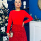 River Sequin Skirt Occasion Midi Dress Red
