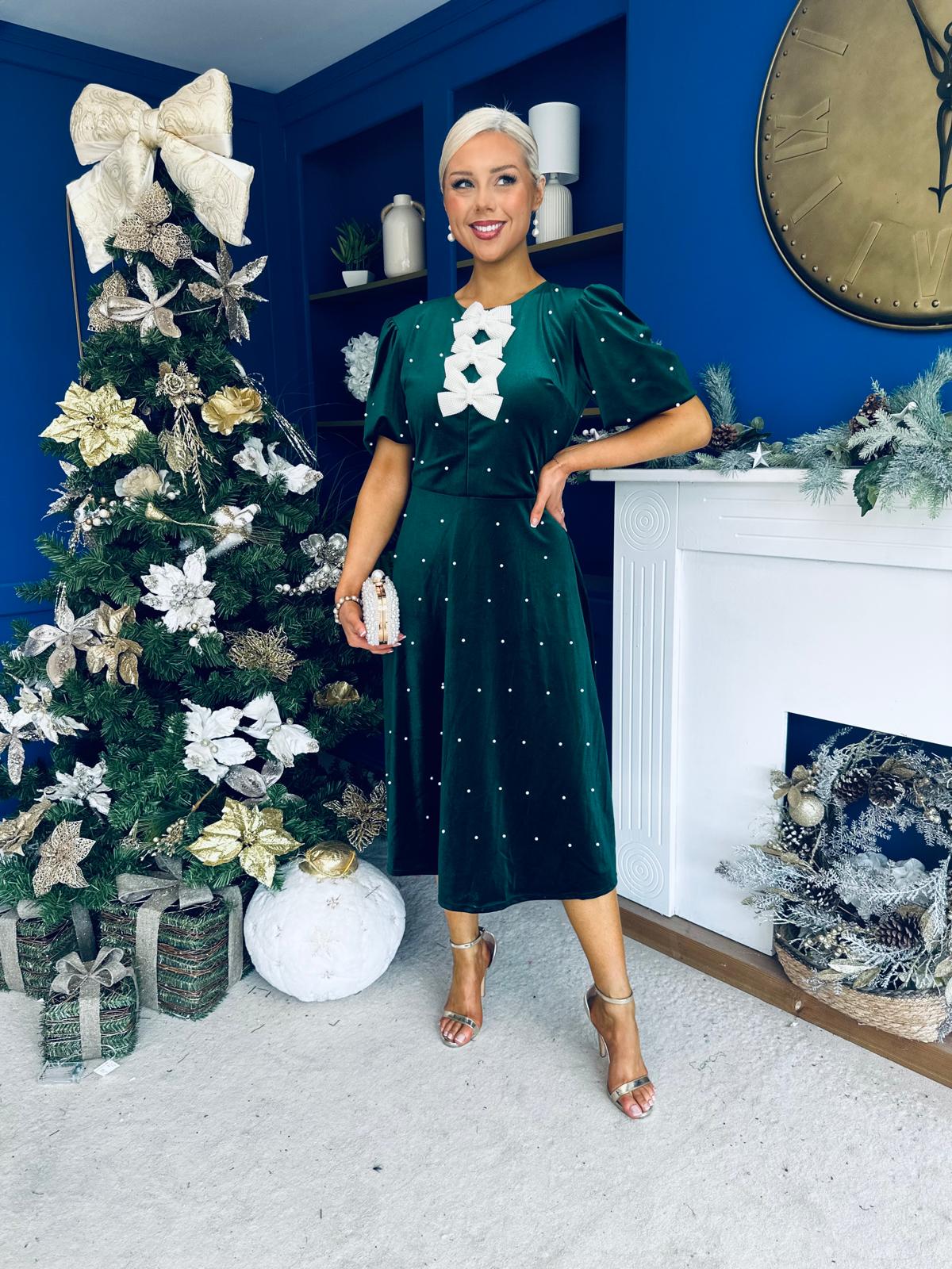 Casey Pearl & Velvet Occasion Dress Forest