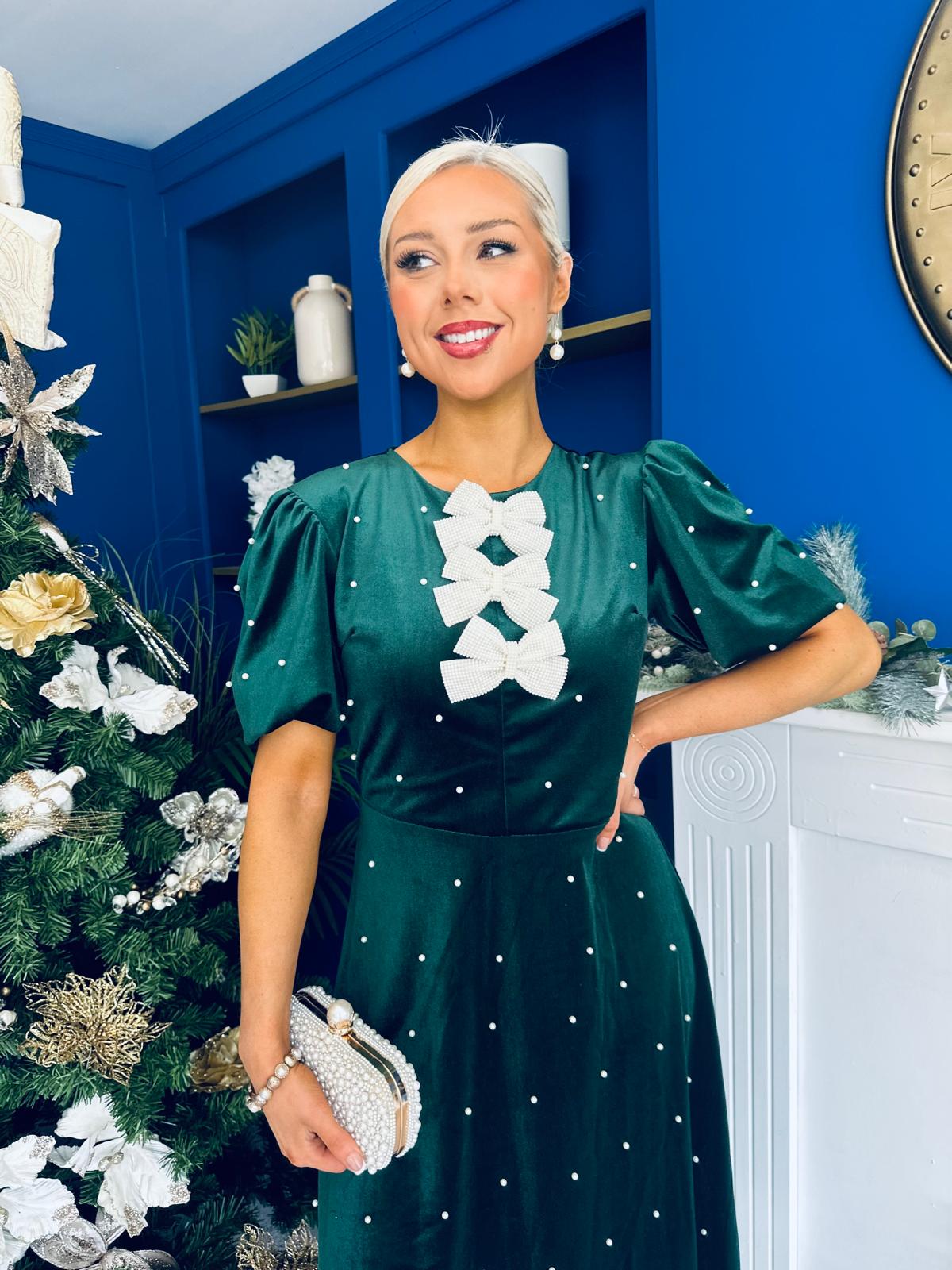 Casey Pearl & Velvet Occasion Dress Forest