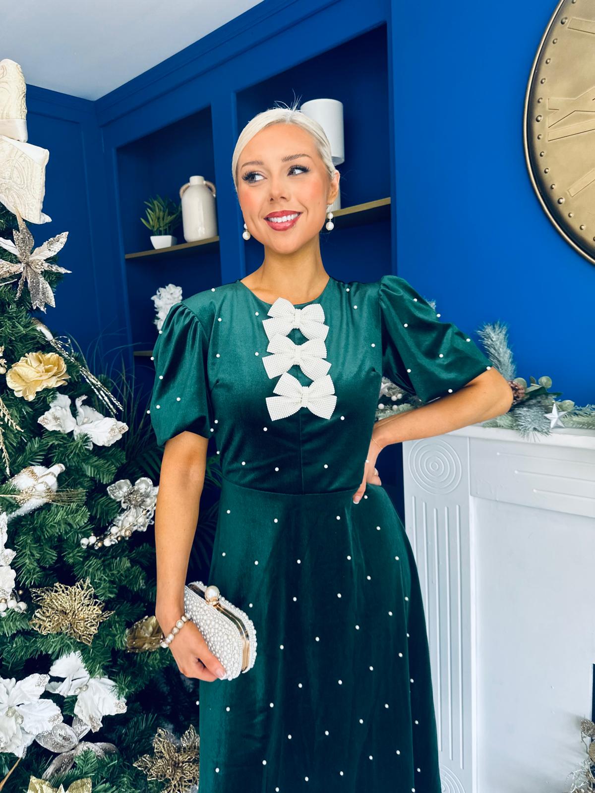 Casey Pearl & Velvet Occasion Dress Forest