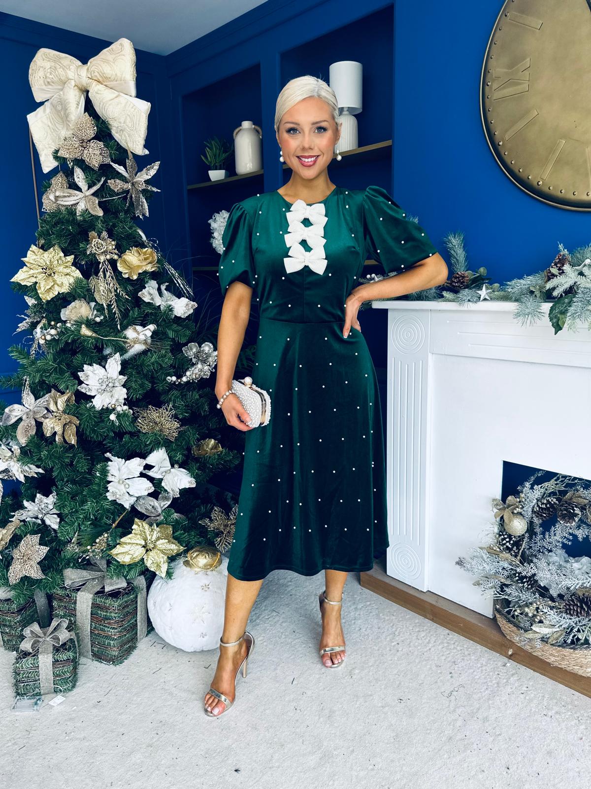 Casey Pearl & Velvet Occasion Dress Forest