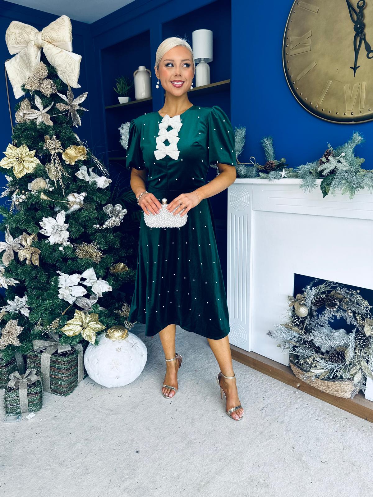 Casey Pearl & Velvet Occasion Dress Forest