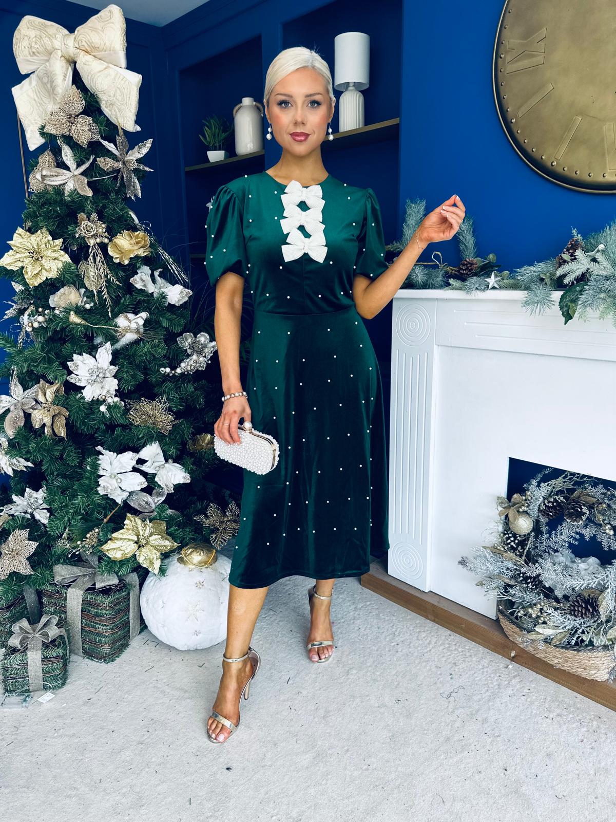 Casey Pearl & Velvet Occasion Dress Forest