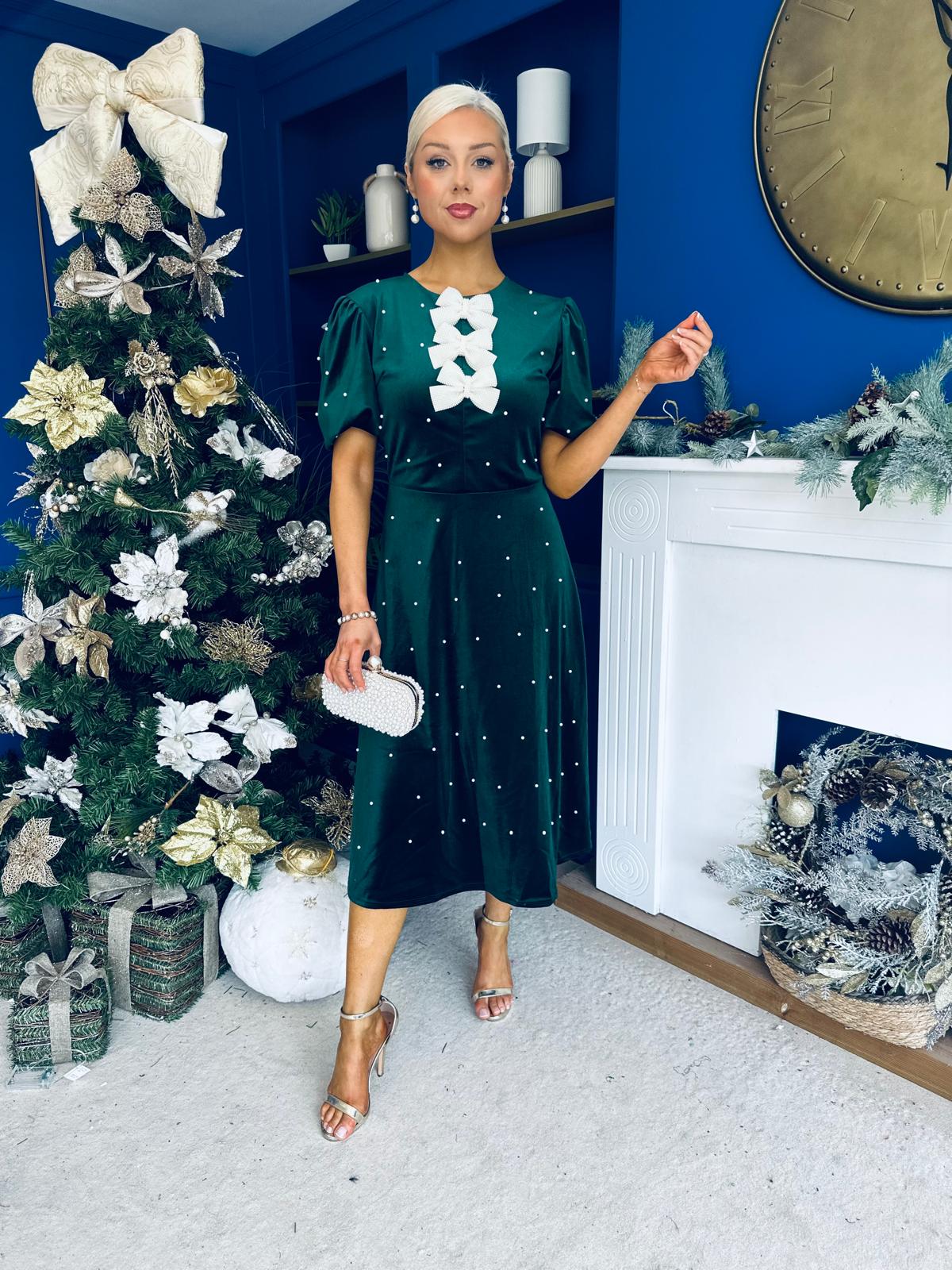 Casey Pearl & Velvet Occasion Dress Forest