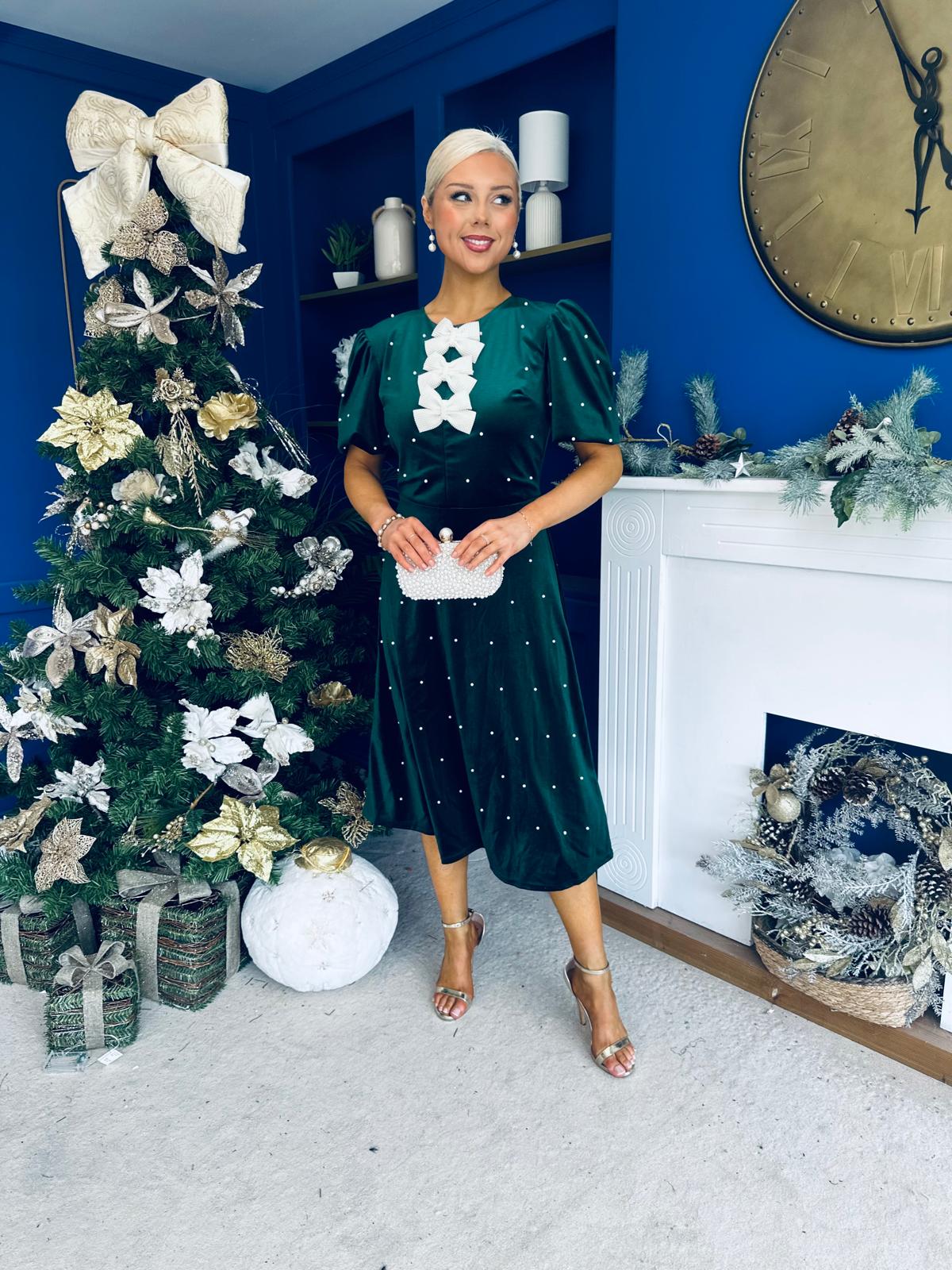 Casey Pearl & Velvet Occasion Dress Forest