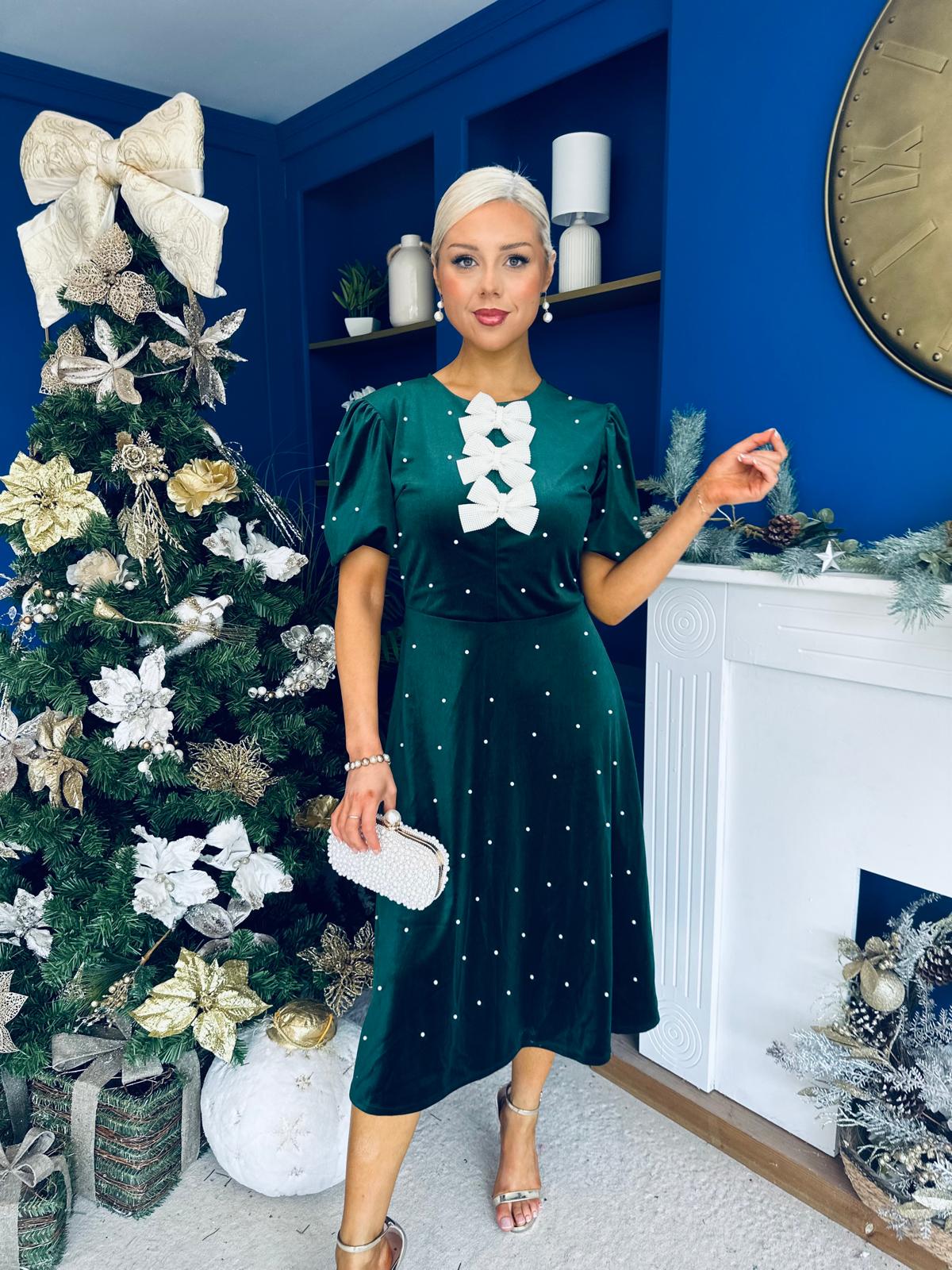 Casey Pearl & Velvet Occasion Dress Forest