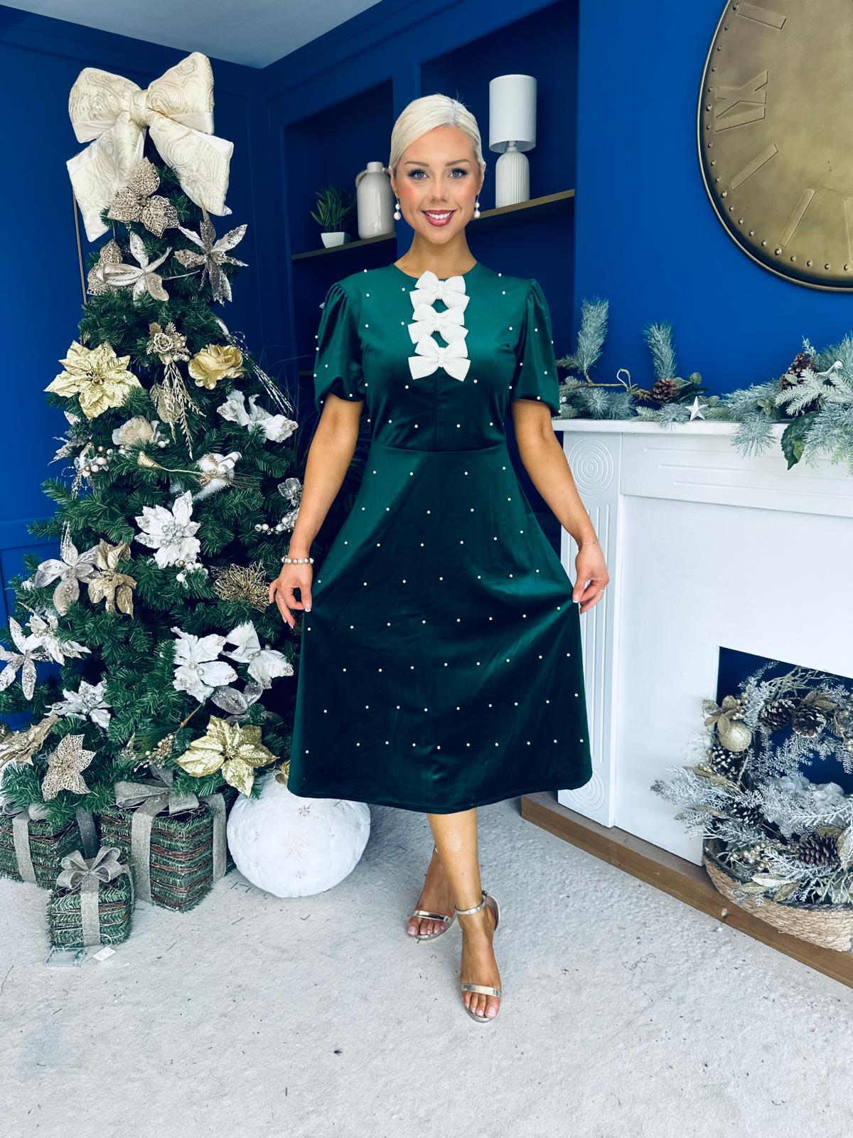 Casey Pearl & Velvet Occasion Dress Forest