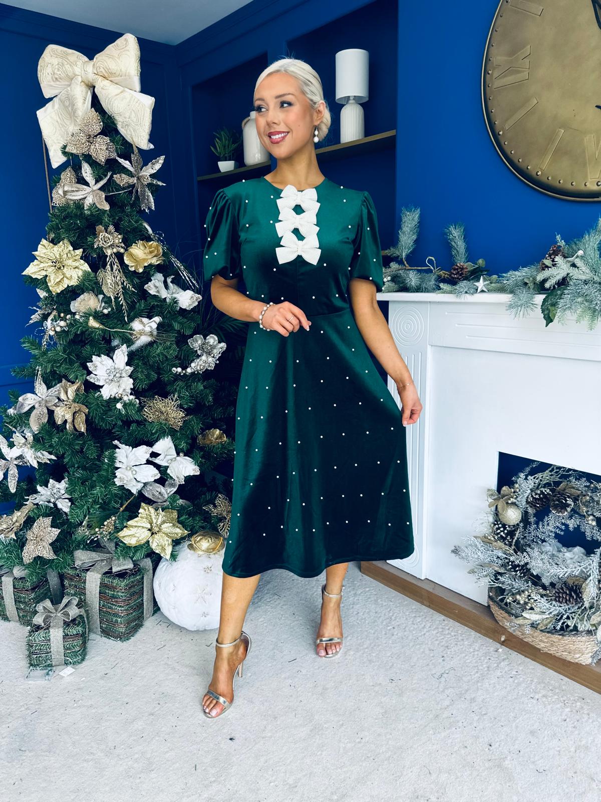 Casey Pearl & Velvet Occasion Dress Forest