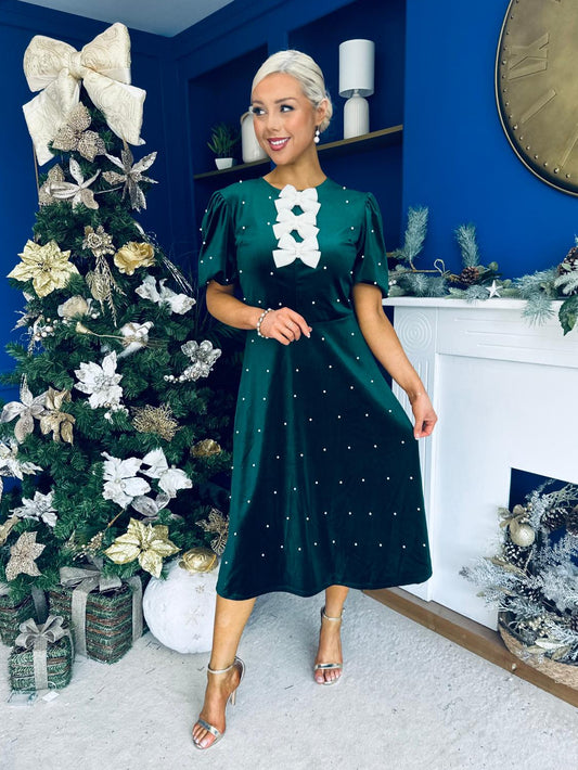 Casey Pearl & Velvet Occasion Dress Forest