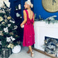 Sabrina Pearl Embellished Occasion Dress Raspberry