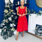 Sabrina Pearl Embellished Occasion Dress Red