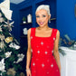 Sabrina Pearl Embellished Occasion Dress Red
