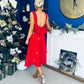 Sabrina Pearl Embellished Occasion Dress Red