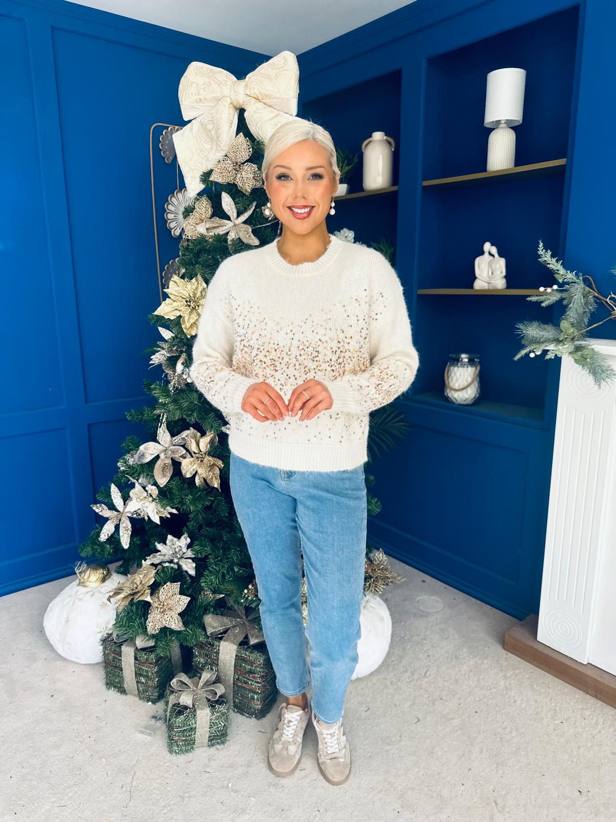 Hina Sequin Knit Jumper Cream