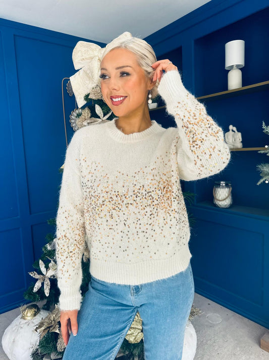 Hina Sequin Knit Jumper Cream