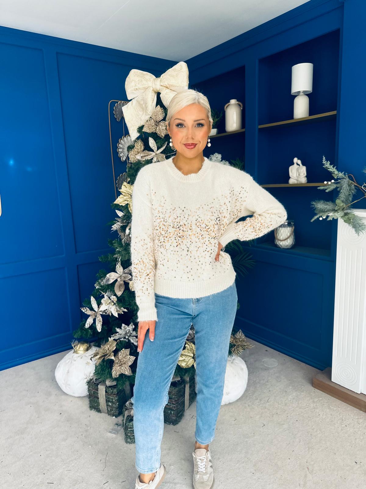 Hina Sequin Knit Jumper Cream