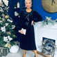 Muireann Bow Detail Studded Velvet Midi Dress Black