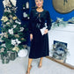 Muireann Bow Detail Studded Velvet Midi Dress Black