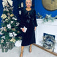 Muireann Bow Detail Studded Velvet Midi Dress Black