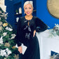 Muireann Bow Detail Studded Velvet Midi Dress Black