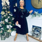 Muireann Bow Detail Studded Velvet Midi Dress Black
