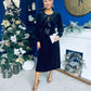 Muireann Bow Detail Studded Velvet Midi Dress Black