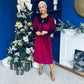 Muireann Bow Detail Studded Velvet Midi Dress Wine