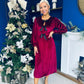 Muireann Bow Detail Studded Velvet Midi Dress Wine