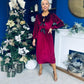 Muireann Bow Detail Studded Velvet Midi Dress Wine