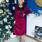 Muireann Bow Detail Studded Velvet Midi Dress Wine