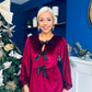 Muireann Bow Detail Studded Velvet Midi Dress Wine