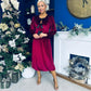 Muireann Bow Detail Studded Velvet Midi Dress Wine
