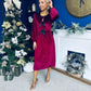 Muireann Bow Detail Studded Velvet Midi Dress Wine