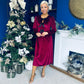 Muireann Bow Detail Studded Velvet Midi Dress Wine