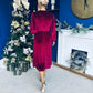 Muireann Bow Detail Studded Velvet Midi Dress Wine