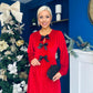 Muireann Bow Detail Studded Velvet Midi Dress Red