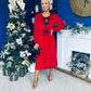Muireann Bow Detail Studded Velvet Midi Dress Red
