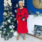 Muireann Bow Detail Studded Velvet Midi Dress Red