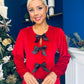 Muireann Bow Detail Studded Velvet Midi Dress Red