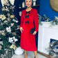 Muireann Bow Detail Studded Velvet Midi Dress Red