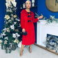 Muireann Bow Detail Studded Velvet Midi Dress Red