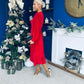 Muireann Bow Detail Studded Velvet Midi Dress Red