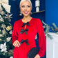Muireann Bow Detail Studded Velvet Midi Dress Red