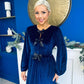 Muireann Bow Detail Studded Velvet Midi Dress Navy