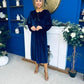 Muireann Bow Detail Studded Velvet Midi Dress Navy