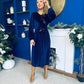 Muireann Bow Detail Studded Velvet Midi Dress Navy