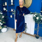 Muireann Bow Detail Studded Velvet Midi Dress Navy