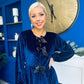 Muireann Bow Detail Studded Velvet Midi Dress Navy