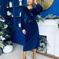 Muireann Bow Detail Studded Velvet Midi Dress Navy