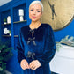 Muireann Bow Detail Studded Velvet Midi Dress Navy